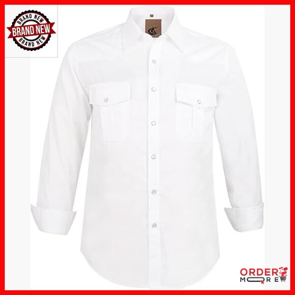 Men's Western Cowboy Dress Shirt Long Sleeve Pearl Snap Buttons Wrinkle Free